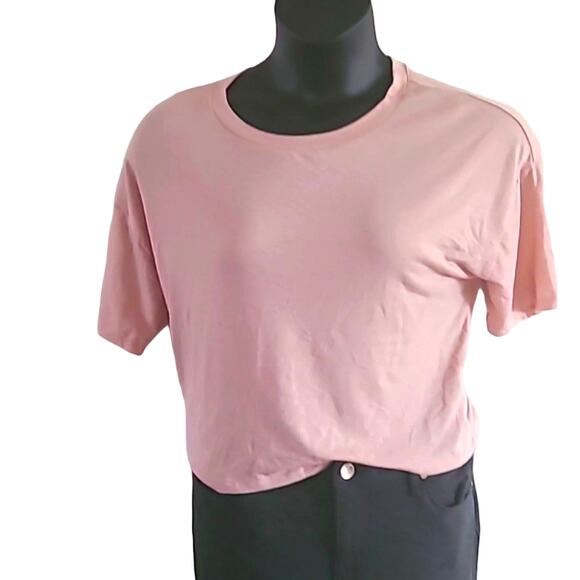 Poof New York Short Sleeve Shirt Rear Cutout Tie - Size Large, Soft Pink (NWOT) - Picture 3 of 6